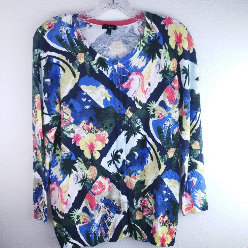 Talbots Button Down Flamingo Cardigan Sweater